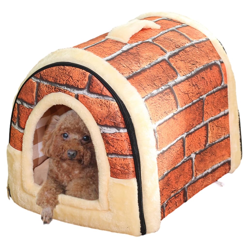 Qpets Cat House Winter, Dog Beds and Houses, Cozy house with Detachable Roof, Portable Handle All Season Use Cat Bed, Creative Print Pet House for Small Medium Cat or Dog, M Qpets Cat House Winter, Dog Beds and Houses, Cozy house with Detachable Roof, Portable Handle All Season Use Cat Bed, Creative Print Pet House for Small Medium Cat or Dog, M